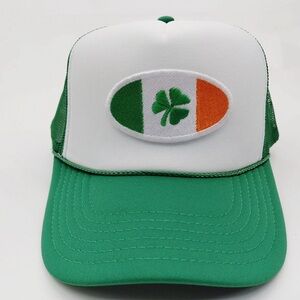 Green and White Trucker Hat with Irish Flag Patch